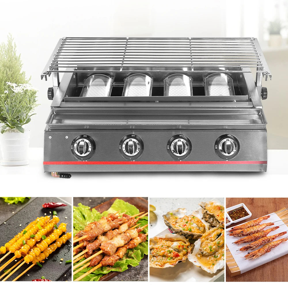 Smokeless LPG Grill 4 Burners Gas BBQ Stove Barbecue Tools For Outdoors Ceramic Burners With Stainless Steel or Glass Covers