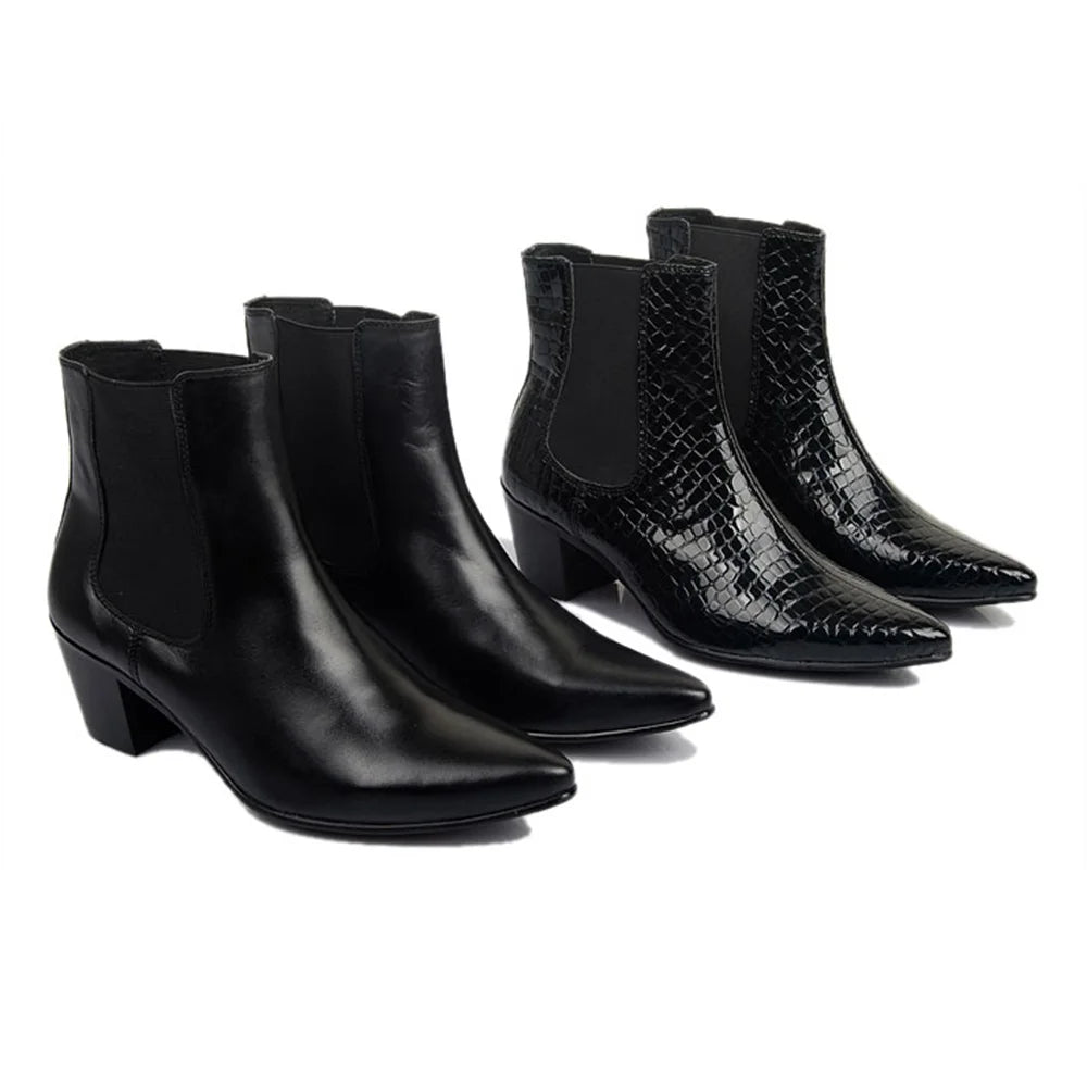 6CM high-heeled Men's Shoes Boots Korean Style Leather Boots Men High-top Fashion Business Short Boots Men Pointed Toe
