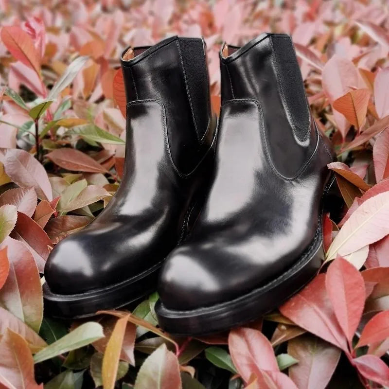 Classic Chelsea Boots Men Handmade Slip-On Round Toe Motorcycle Boots Cowhide Genuine Leather High Top Shoes Cowboy Boots