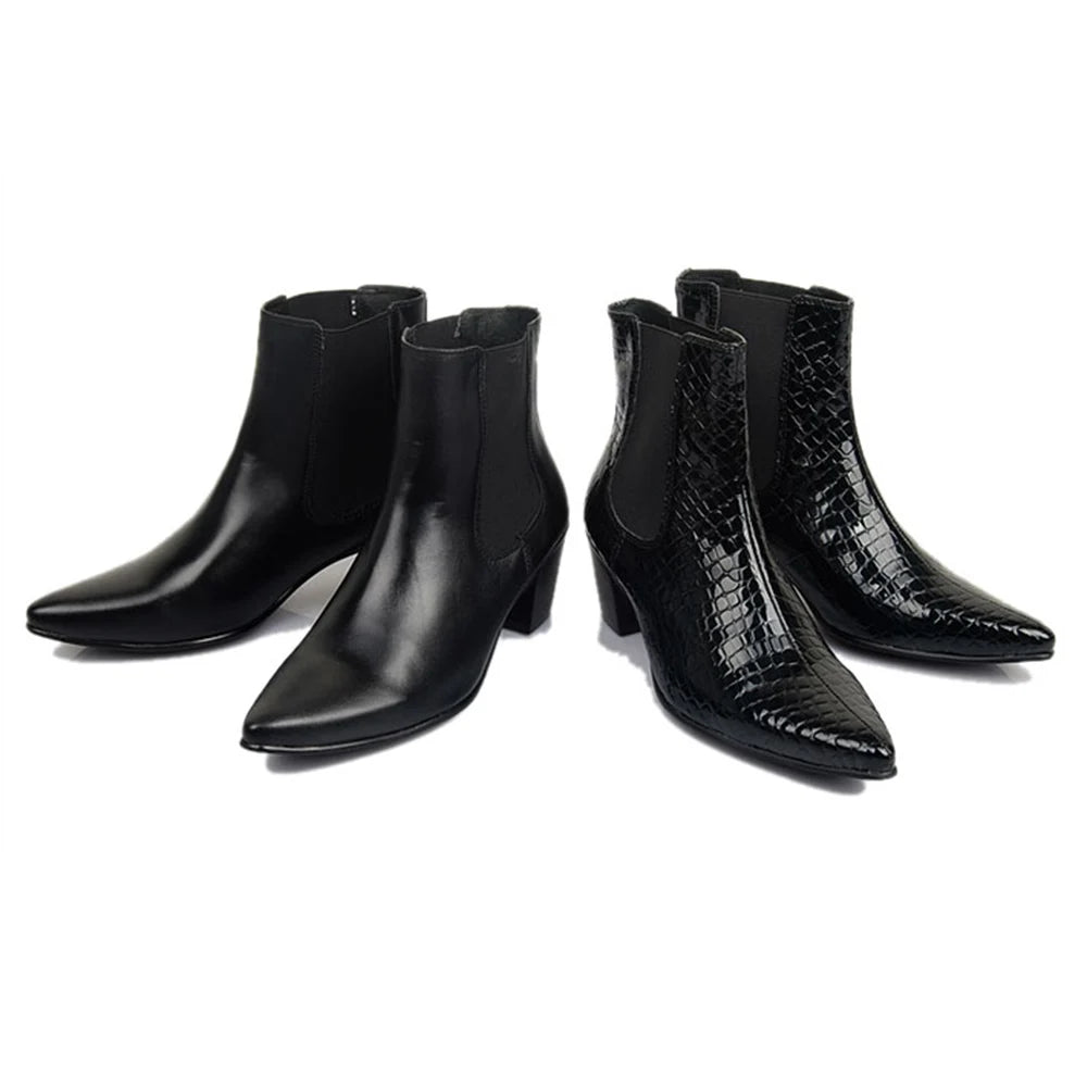 6CM high-heeled Men's Shoes Boots Korean Style Leather Boots Men High-top Fashion Business Short Boots Men Pointed Toe