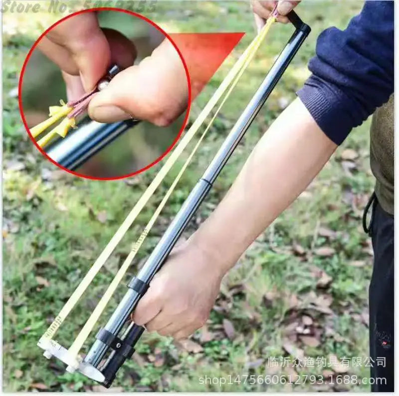New Laser Aiming Slingshot Powerful Outdoor Hunting Competition Catapult  Use Flat Rubber Band Long Pole Telescopic Slingshot