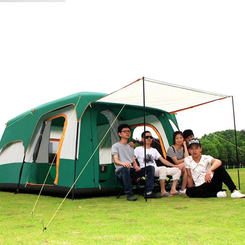 Outdoor Double Deck Two Bedrooms And Four Seasons Camping Waterproof Tent 8-12 People Picnic Large Space Camping Tent