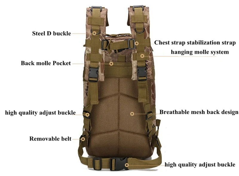 25L Tactical Backpack 3P Combat  Army Outdoor Sports Bag Rucksack Women Men Camping Hiking Climbing Molle Bags