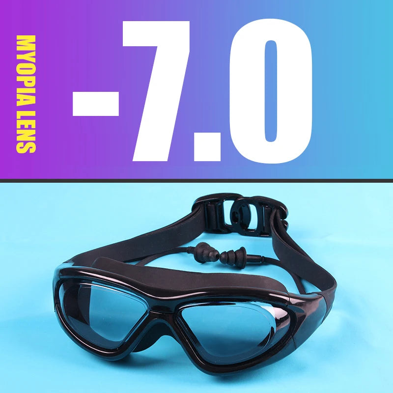 Myopia Swimming Goggles Earplug -2.0 to -9.0 Prescription Swim Pool Glasses Anti Fog Men Women Optical Waterproof Swim Eyewear