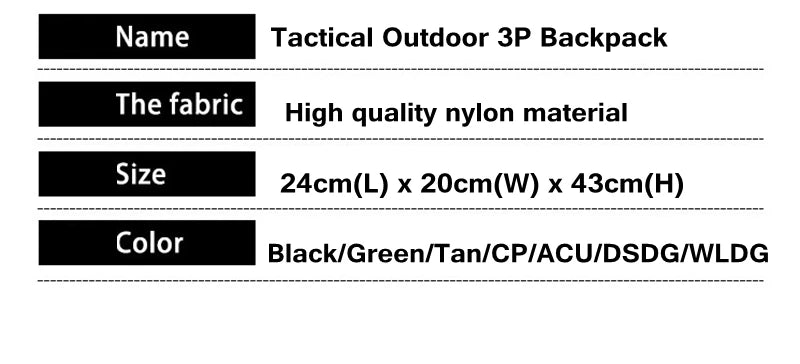 25L Tactical Backpack 3P Combat  Army Outdoor Sports Bag Rucksack Women Men Camping Hiking Climbing Molle Bags