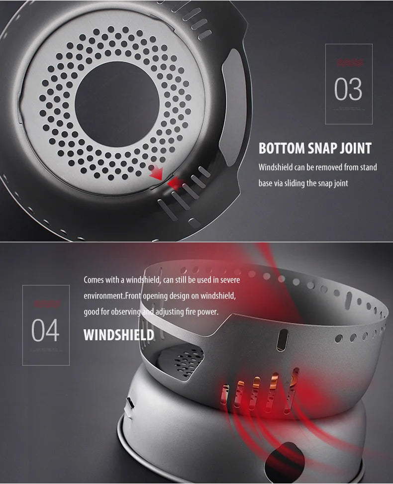 ALOCS CW-C05 Set of 10 Pieces Outdoor Camping Cooking Set Utensil Alcohol Stove Spirit Burner Cooker Pot Frying Pan Windshield