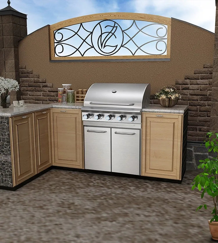 Luxury Outdoor Grill for Courtyard, Build-in Gas BBQ Grill,Stainless Steel 304