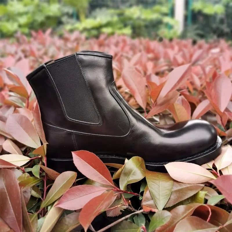 Classic Chelsea Boots Men Handmade Slip-On Round Toe Motorcycle Boots Cowhide Genuine Leather High Top Shoes Cowboy Boots