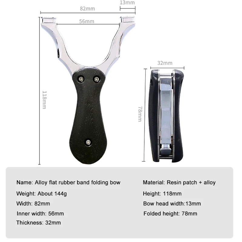 Folding Flat Rubber Band Slingshot Resin Patch + Alloy Catapult Head Portable Shrink Slingshot Precision Outdoor Shooting