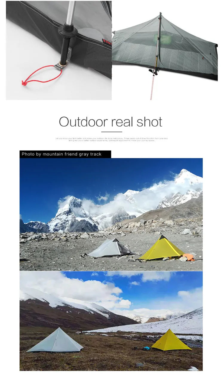 FLAME'S CREED Lanshan 1 Person Oudoor Ultralight Camping Tent Single Man 3 Season Professional 15D Silnylon Rodless Tent