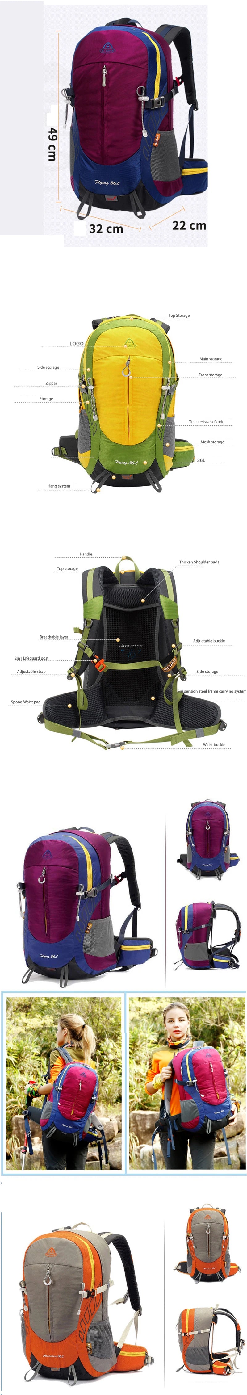 36L Mountain Top Climbing Bag Hicking Trekking Backpack Men Women Survival Backpack Tourist Cycling Backbag Tramping Pack 2022