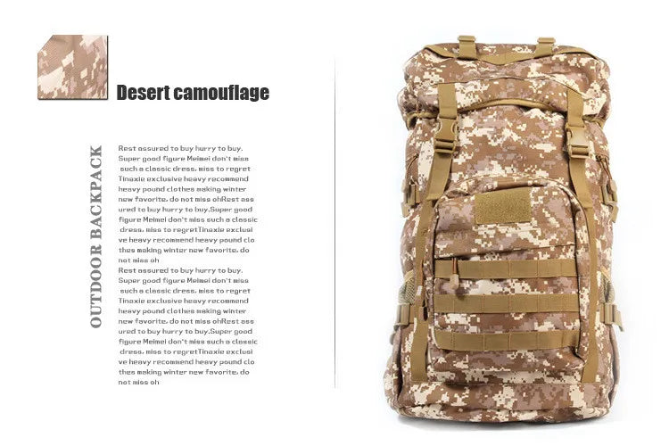 Tactical Men's Backpack, Cool Camping Gear,Waterproof Nylon, Trekking, Fishing, Hunting Bag, Molle Outdoor Bags, 50L