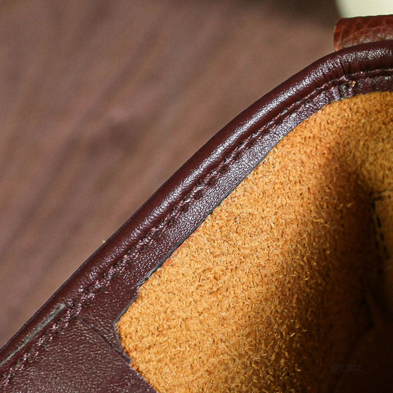 Handmade Men Boots Vintage Casual Autumn Winter Cow Leather Shoes British Ankle Boots Wings Motorcycle Boots Zapatos Hombre