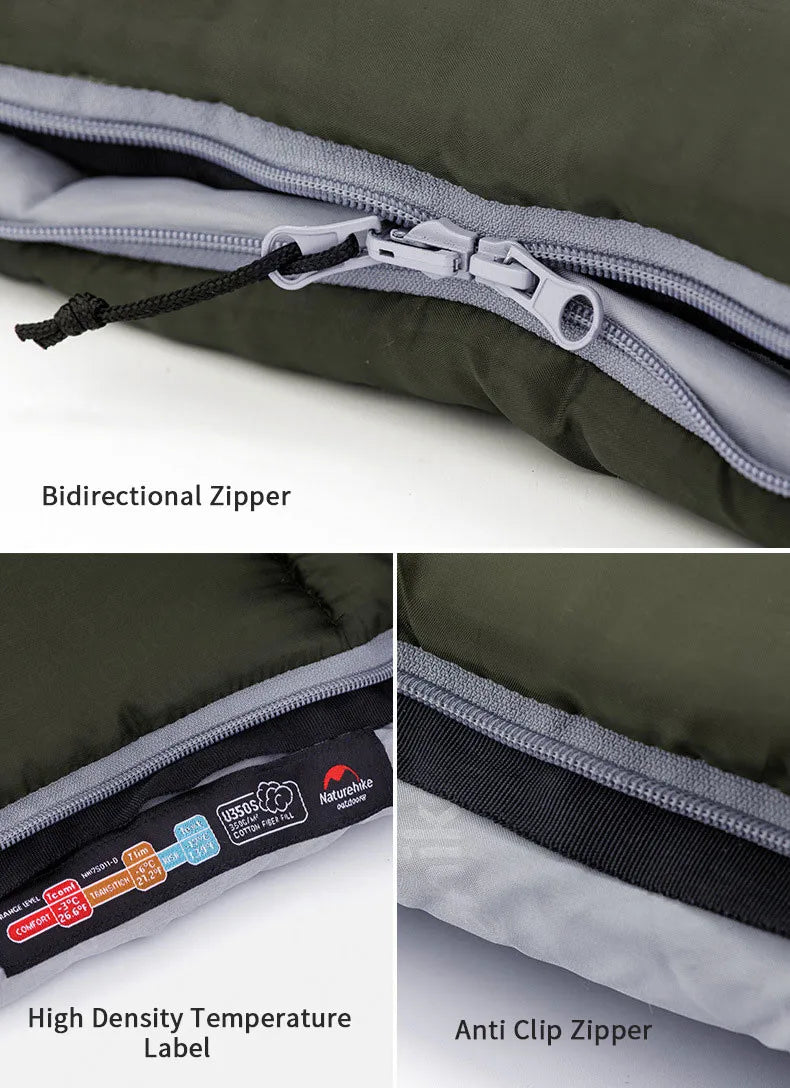 Naturehike Sleeping Bag Ultralight Winter Envelope Spliceable Sleeping Bag for Outdoor Camping Adult Waterproof Cotton Quilt
