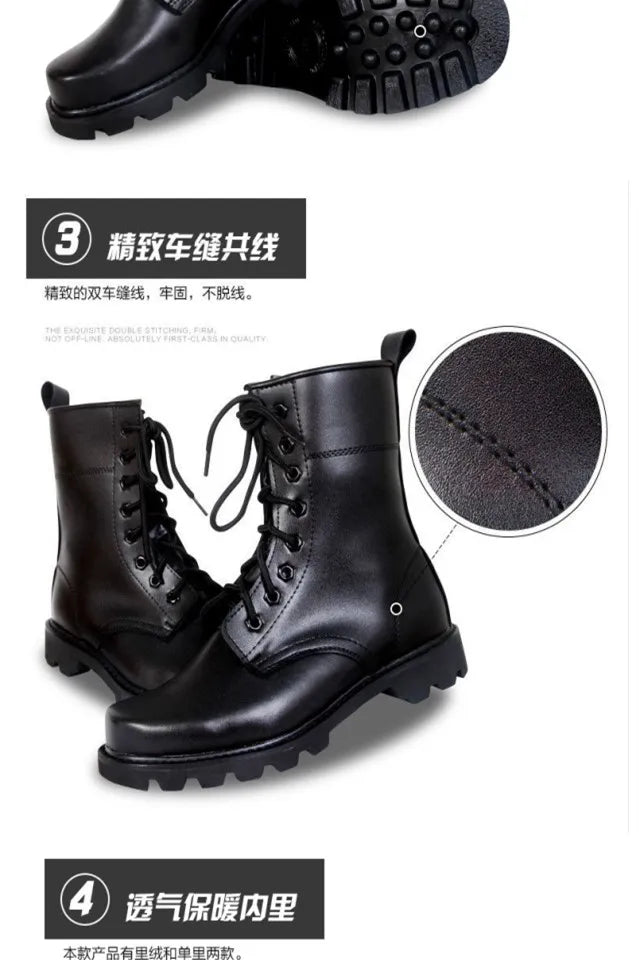 Steel Toe Men Boots Leather Safety Shoes for Men Spring Fashion Lace Up Black Ankle Platform Motorcycle Boots
