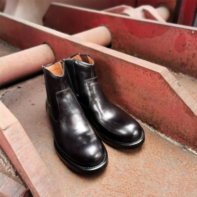 Classic Chelsea Boots Men Handmade Slip-On Round Toe Motorcycle Boots Cowhide Genuine Leather High Top Shoes Cowboy Boots