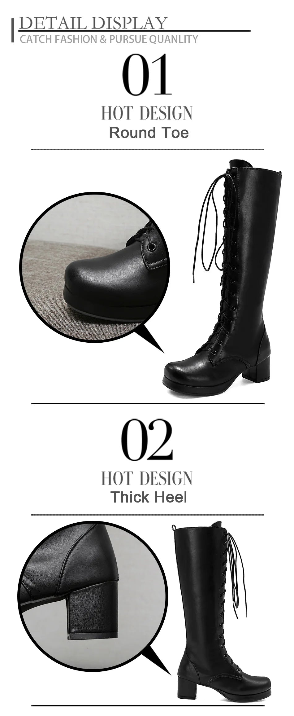 Gdgydh 2022 Autumn Lace-Up Women Motorcycle Boots Square To Low Heels Knee High Boots Winter Female Footwear Plus Large Size