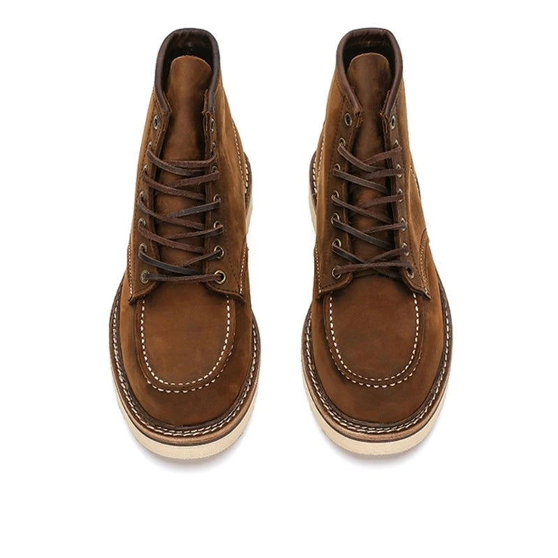 1907 Vintage Unisex Men Shoes Ankle Boots Handmade Autumn Winter Cow Leather Shoes Wings Round Toe Tooling Motorcycle Boots