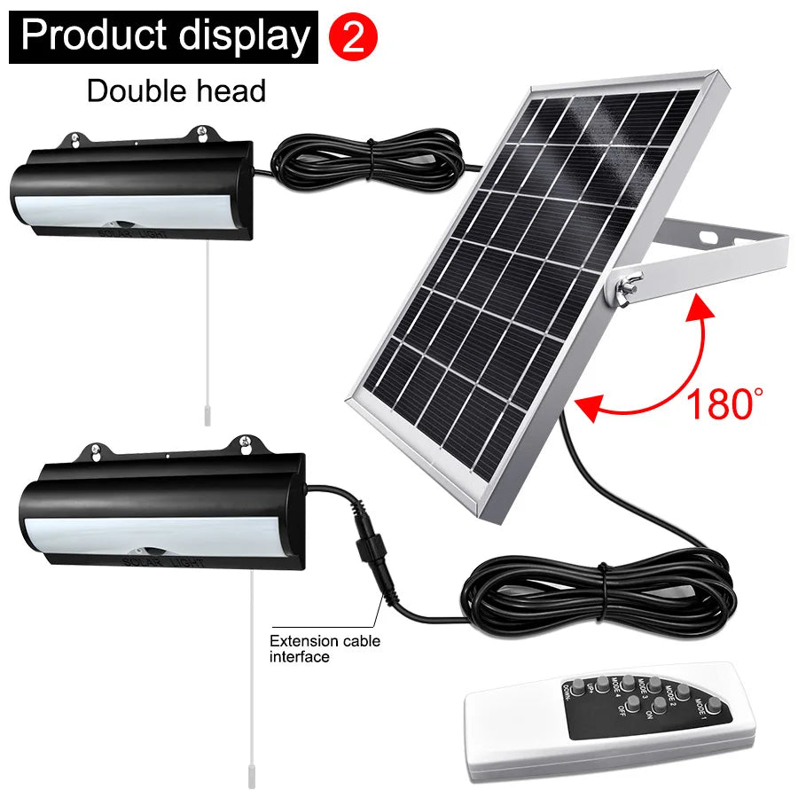 Double Head Solar Pendant Light Outdoor Waterproof Garden PIR Motion Sensor LED Floodlight Dimmable Remote Cord Solar Light Shed