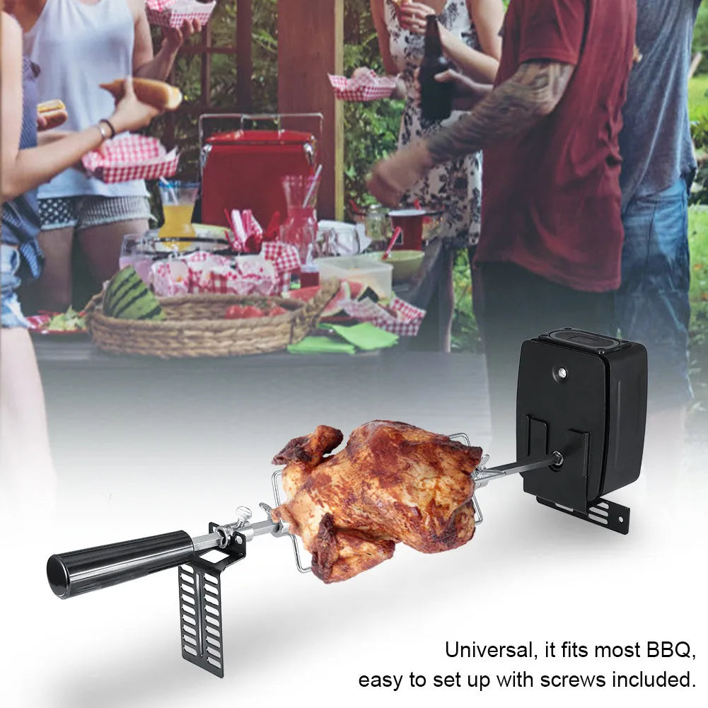 Stainless Steel Automatic BBQ Grill Rotisserie Kit with Motor for Grilling Hot Dog Chicken Steak