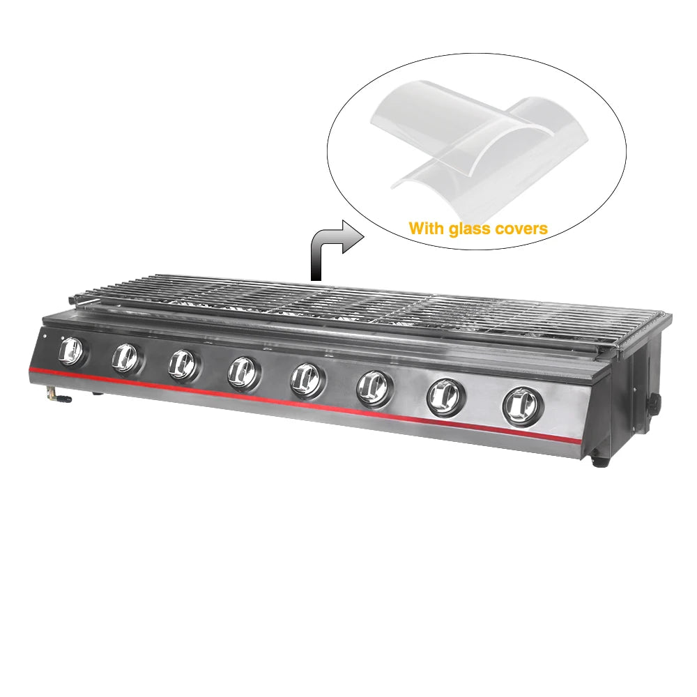 LPG Gas BBQ Grill 8 Burners Stainless Steel Smokeless Infrared Burners Barbecue Stove Outdoor Camping Roaster Kebab Commercial