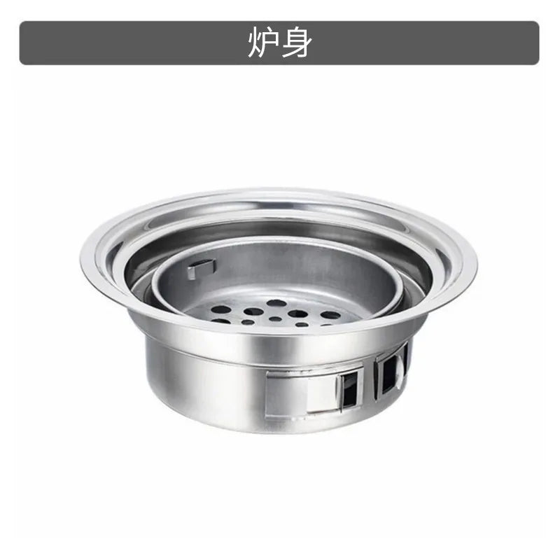 Household Stainless Steel Korean Charcoal Oven Commercial round Non-Stick Barbecue Oven Outdoor Camping Portable Charcoal Stove