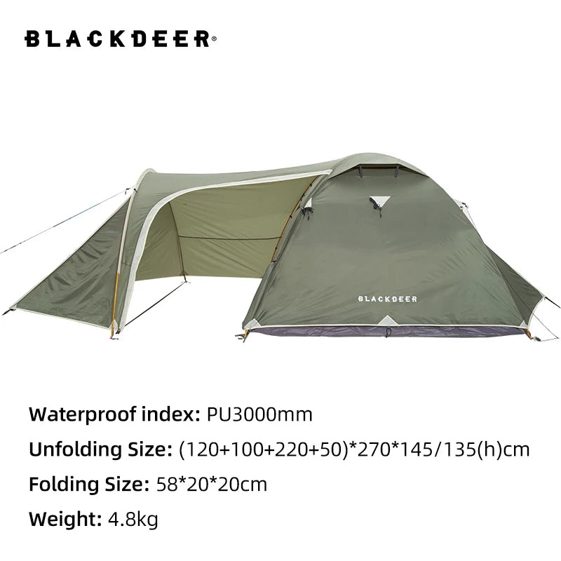 Blackdeer Ultralight Hiking Tent Large Expedition Tent for 3-4 persons PU3000 MM 210D Shelter Camping Bedroom&one a Living Room