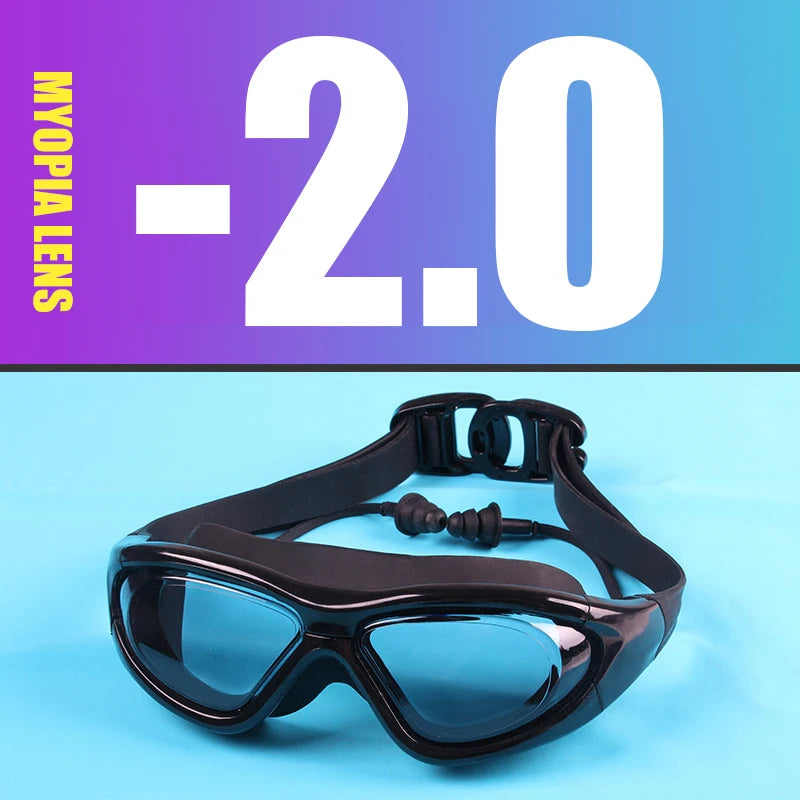 Myopia Swimming Goggles Earplug -2.0 to -9.0 Prescription Swim Pool Glasses Anti Fog Men Women Optical Waterproof Swim Eyewear
