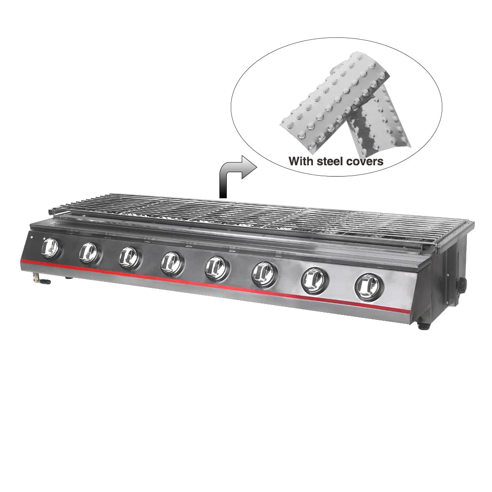 LPG Gas BBQ Grill 8 Burners Stainless Steel Smokeless Infrared Burners Barbecue Stove Outdoor Camping Roaster Kebab Commercial