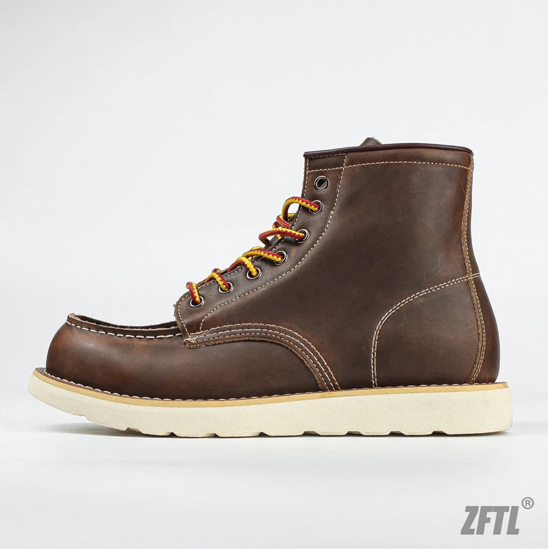 ZFTL Men's Ankle Boots American retro tooling boots Casual Crazy Horse Leather Men's Boots Vintage Man Lace up Boots 2025