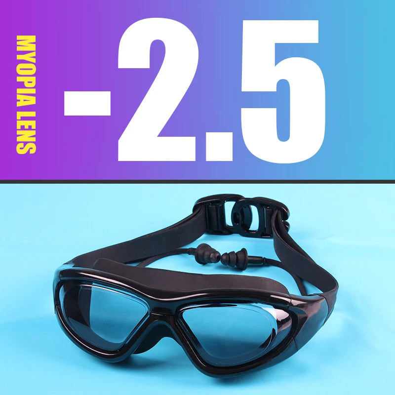 Myopia Swimming Goggles Earplug -2.0 to -9.0 Prescription Swim Pool Glasses Anti Fog Men Women Optical Waterproof Swim Eyewear