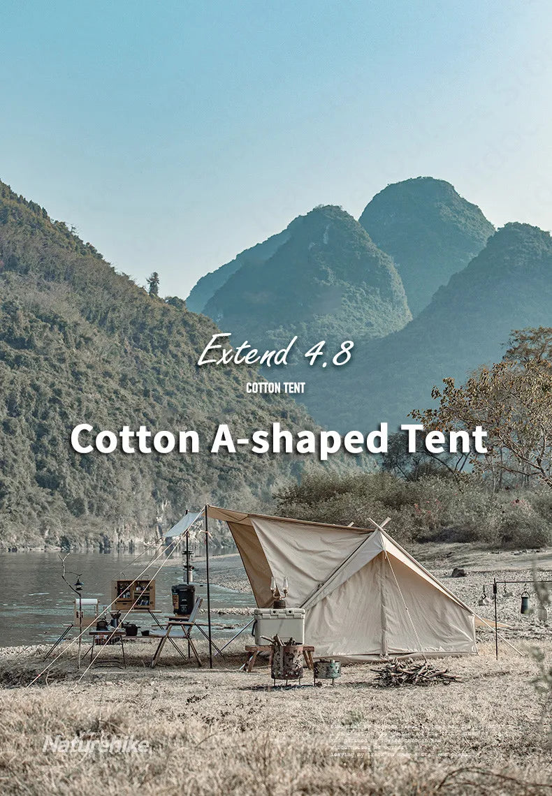 Naturehike Cotton A-Frame Ridge Tent Extended 4.8 3-season Camping Tent with Awning 2 Persons Family Outdoor Travel Waterproof