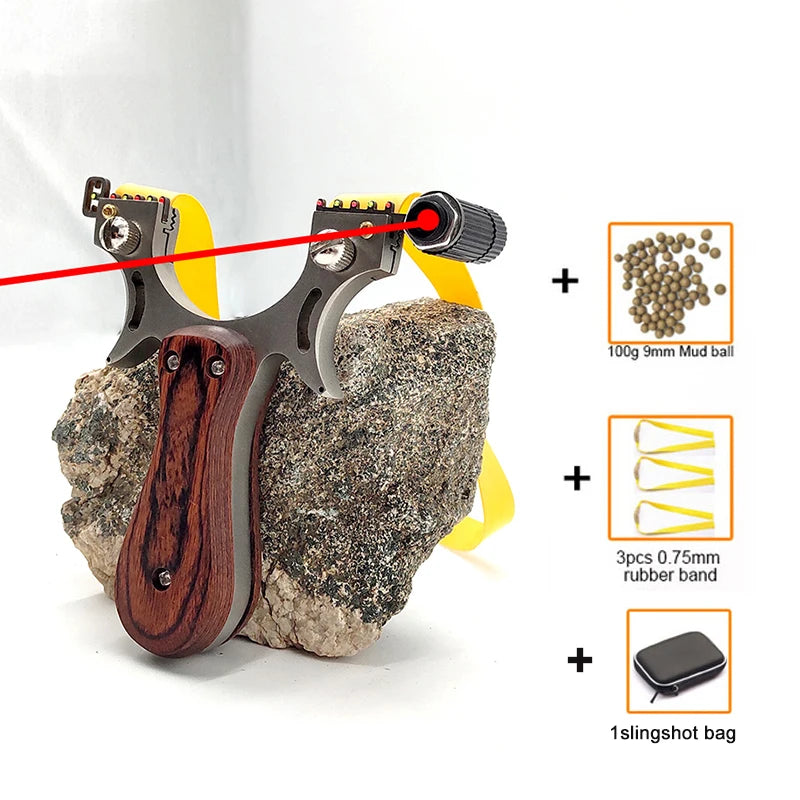 Upgraded Stainless Steel Slingshot with Laser Sight and Sniper Sight Flat Rubber Band Professional Outdoor Hunting Slingshot