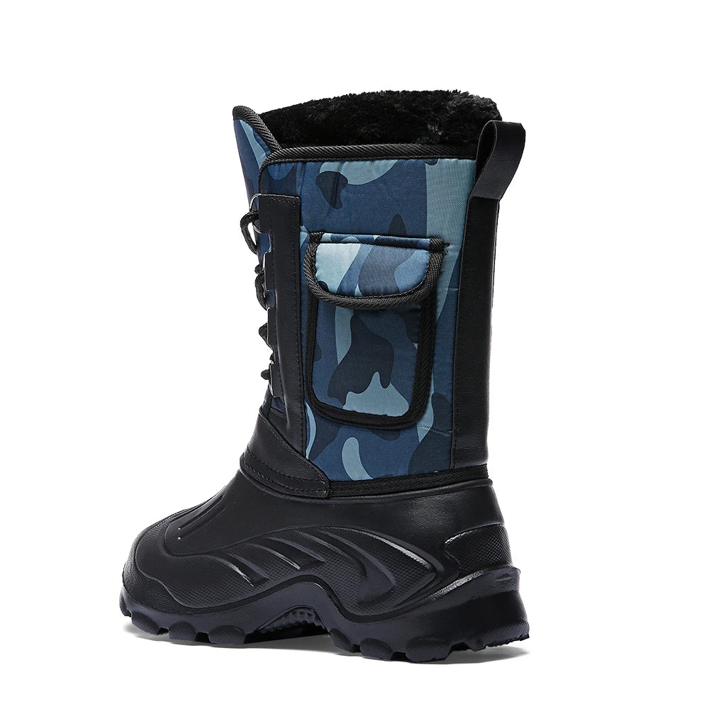 New Winter Camouflage Snow Men Boots Rain Shoes Outdoor Waterproof With Fur Plush Warm Male Casual Mid-Calf Work Motorcycle Boot