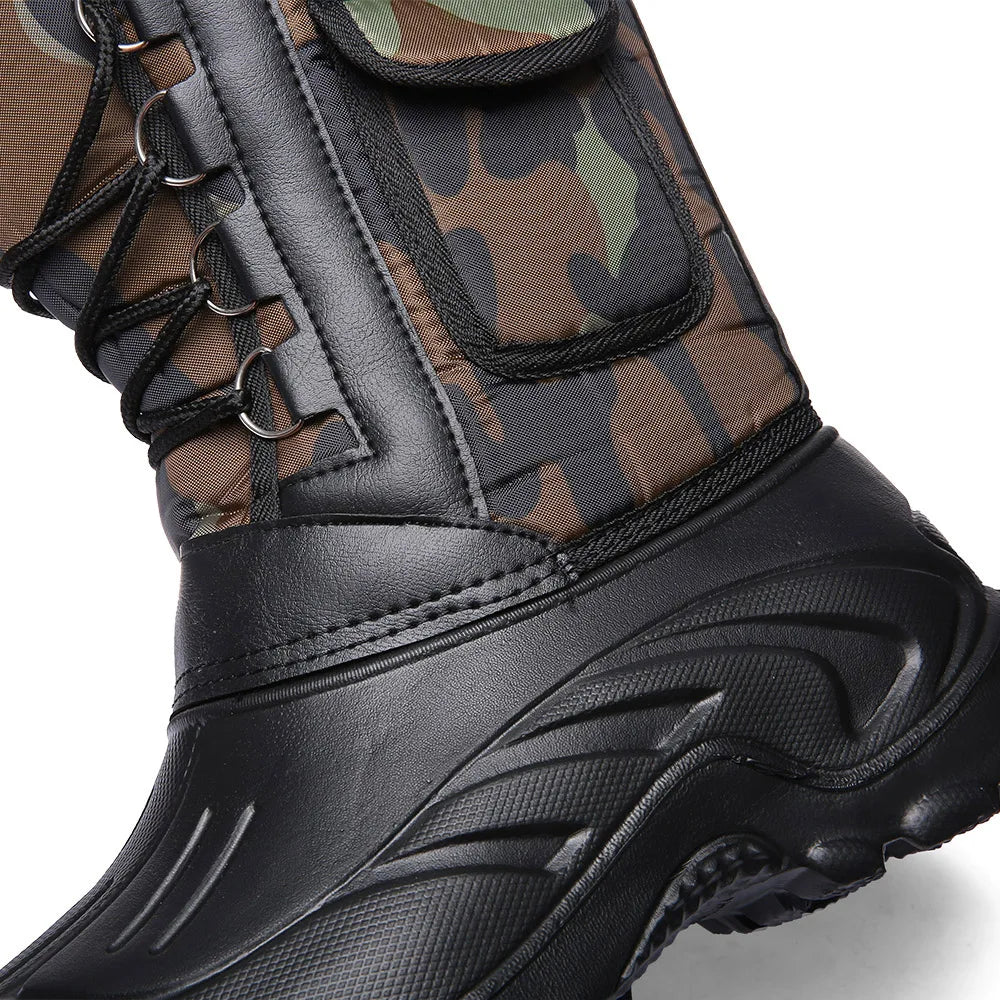 New Winter Camouflage Snow Men Boots Rain Shoes Outdoor Waterproof With Fur Plush Warm Male Casual Mid-Calf Work Motorcycle Boot