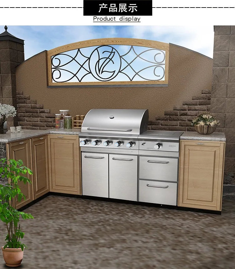 Luxury Outdoor Grill for Courtyard, Build-in Gas BBQ Grill,Stainless Steel 304