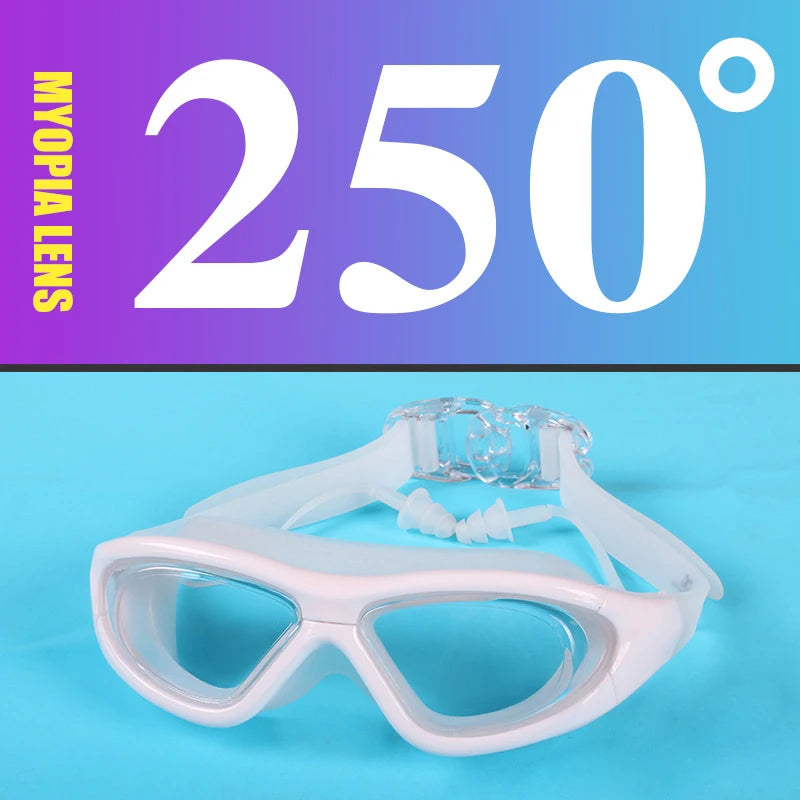 Adult Optical HD Swimming Goggles Anti-fog UV Protection Waterproof Silicone -2 To -9 Myopia Swim Eyewear Glasses with Earplug