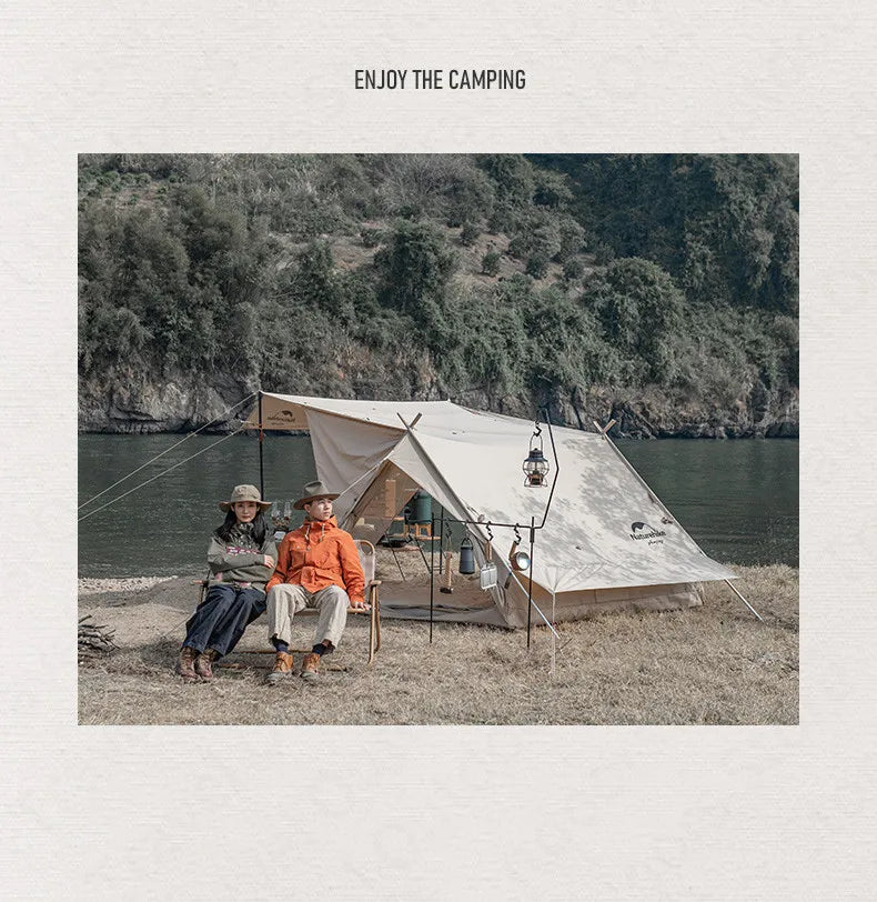 Naturehike Cotton A-Frame Ridge Tent Extended 4.8 3-season Camping Tent with Awning 2 Persons Family Outdoor Travel Waterproof