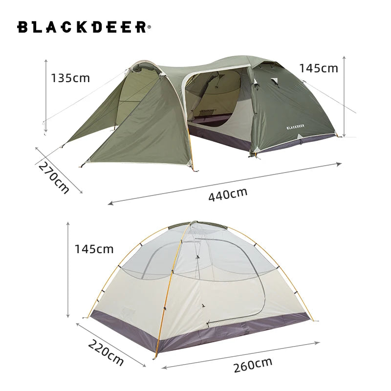 Blackdeer Ultralight Hiking Tent Large Expedition Tent for 3-4 persons PU3000 MM 210D Shelter Camping Bedroom&one a Living Room