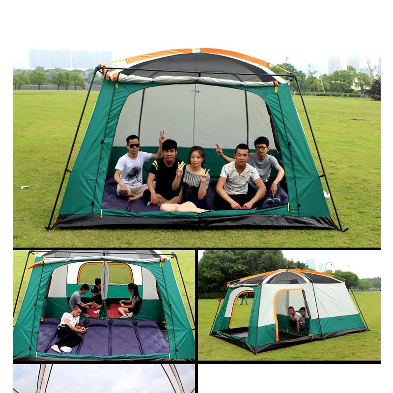 Outdoor Double Deck Two Bedrooms And Four Seasons Camping Waterproof Tent 8-12 People Picnic Large Space Camping Tent