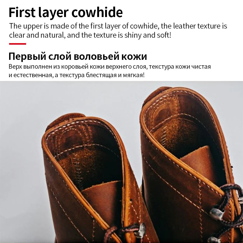 ZFTL Men's Motorcycle Boots Cowhide American Vintage Genuine Leather Desert Boots Male Lace up Boots Couple boots 2025