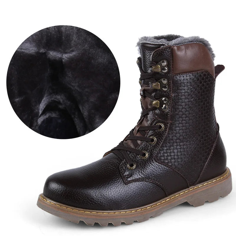 Motorcycle Male Boots velvet Winter Men warm Leather Tooling Shoes Fashion Retro Mid- Calf Male Motorcycle Punk Boots Rock Shoes