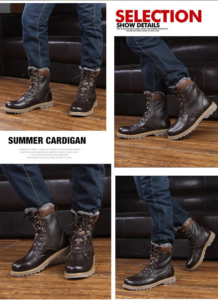 Motorcycle Male Boots velvet Winter Men warm Leather Tooling Shoes Fashion Retro Mid- Calf Male Motorcycle Punk Boots Rock Shoes