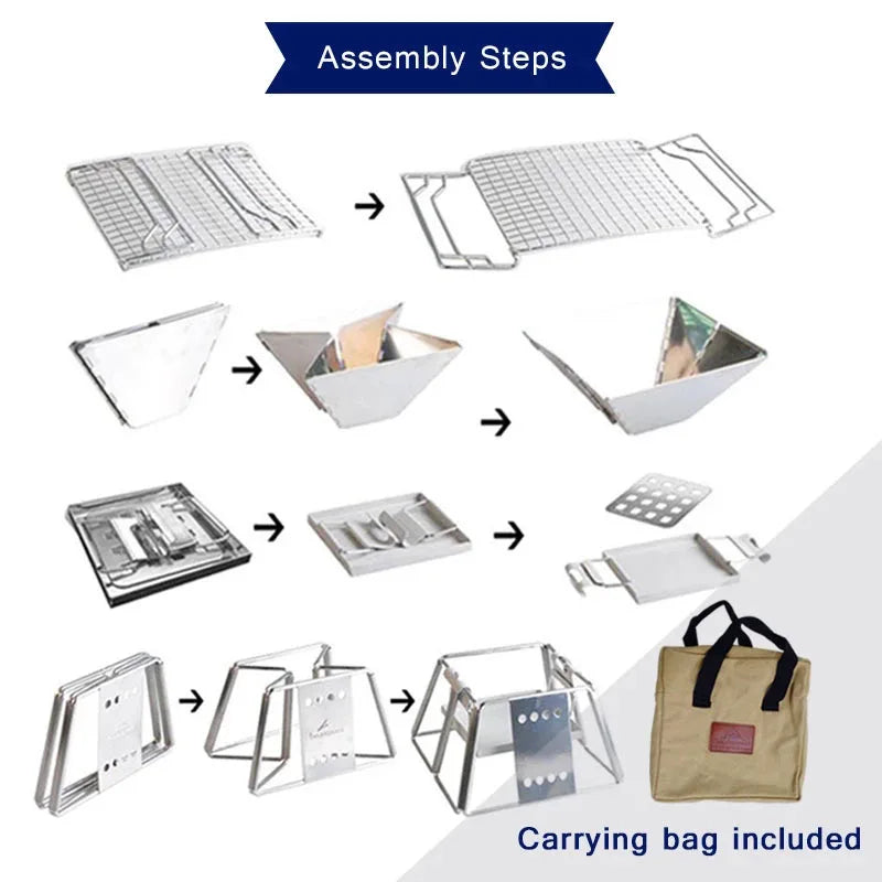 YOMEEI Portable Stainless Steel BBQ Grill Non-stick Folding Mini Pocket Barbecue Grill Outdoor Camping Picnic Tool