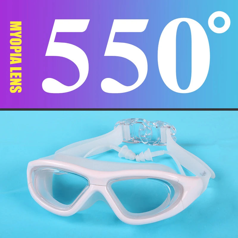 Adult Optical HD Swimming Goggles Anti-fog UV Protection Waterproof Silicone -2 To -9 Myopia Swim Eyewear Glasses with Earplug
