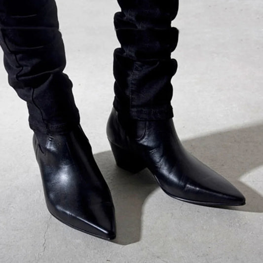 6CM high-heeled Men's Shoes Boots Korean Style Leather Boots Men High-top Fashion Business Short Boots Men Pointed Toe