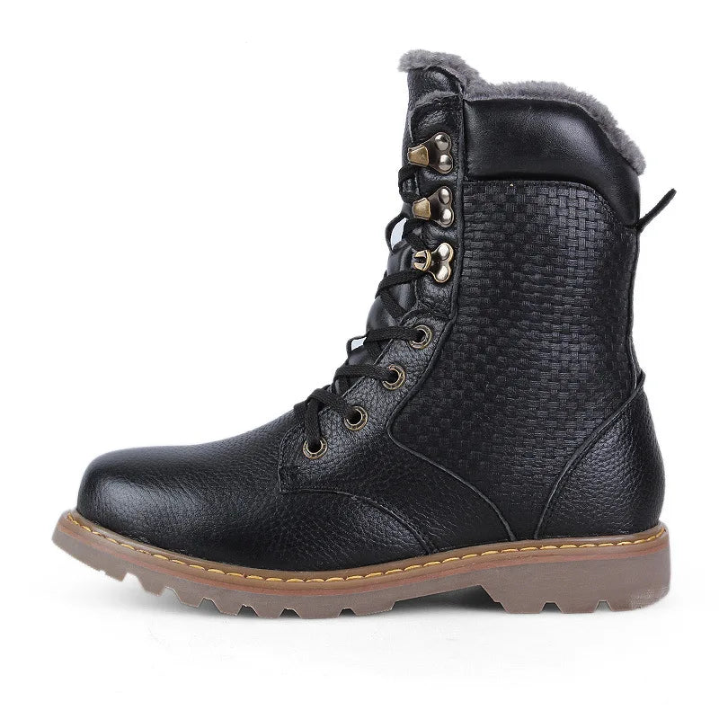 Motorcycle Male Boots velvet Winter Men warm Leather Tooling Shoes Fashion Retro Mid- Calf Male Motorcycle Punk Boots Rock Shoes