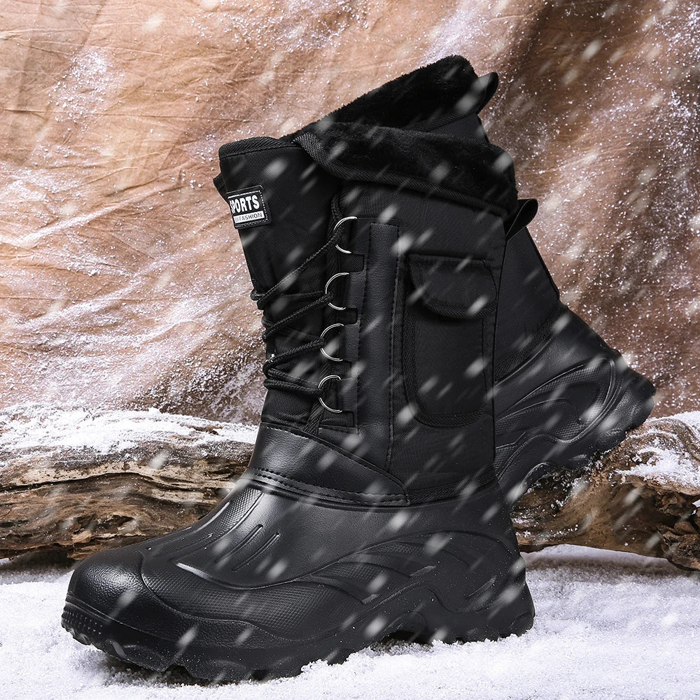 New Winter Camouflage Snow Men Boots Rain Shoes Outdoor Waterproof With Fur Plush Warm Male Casual Mid-Calf Work Motorcycle Boot