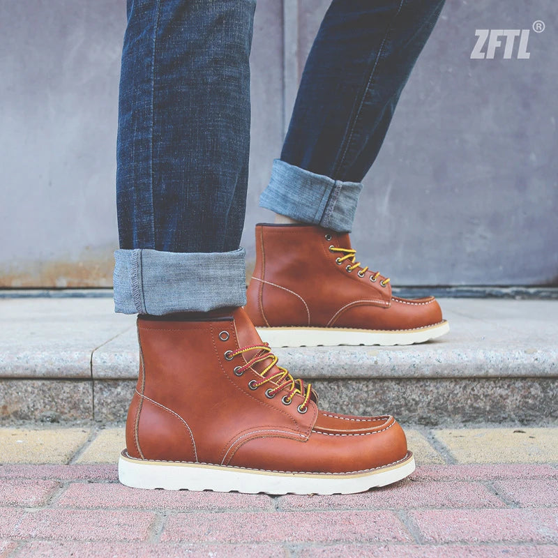 ZFTL Men's Ankle Boots American retro tooling boots Casual Crazy Horse Leather Men's Boots Vintage Man Lace up Boots 2025