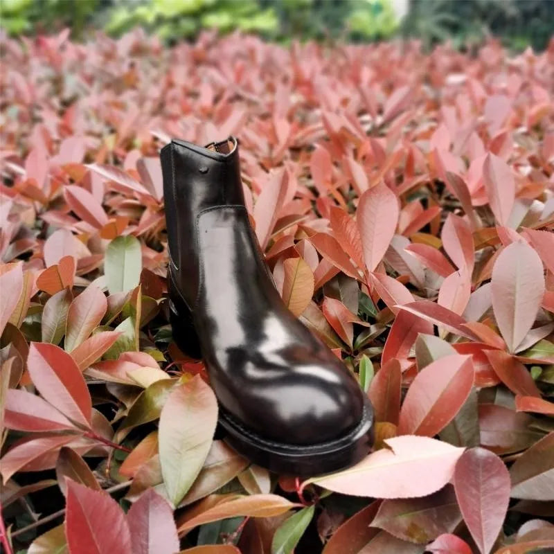 Classic Chelsea Boots Men Handmade Slip-On Round Toe Motorcycle Boots Cowhide Genuine Leather High Top Shoes Cowboy Boots